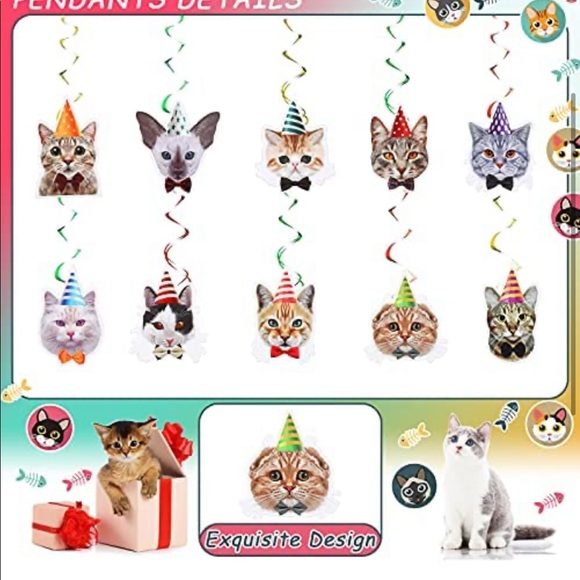 34 Pieces Cat Party Decorations Cat Faces Birthday Banner - Picture 3 of 7